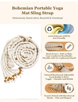 Sangle de transport Greenleader en macramé tressé fait main pour tapis de yoga, style bohème avec perles et pompons, réglable, 100 % polyester recyclé, pour femme