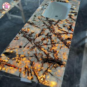 Top per Bagno in Quarzite Nera e Oro Traslucida Retroilluminata con Lavabo Lucidato per Ville di Lusso e Hotel - LED TOP - Product Image 2