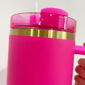 Vaso de Acero Inoxidable H2.0 de 40oz con Acabado Holográfico Dorado, Color Macarrón, con Asa y Pajita para Diseño Personalizado - Product Image 3