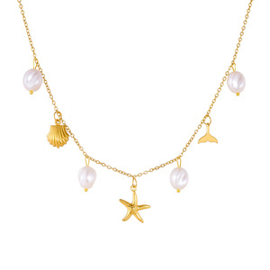 Starfish Shell Pearl Pendant Necklace Gold Plated Stainless Steel Gift Jewelry - Product Image 5