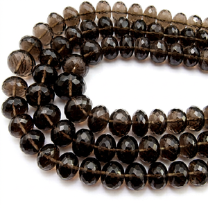 Perles facettées rondes en quartz fumé brun 9-12 mm, brin de perles graduées de 8 pouces - Product Image 1