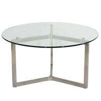 Table basse contemporaine de luxe Osidi, structure en acier inoxydable doré brossé, plateau en verre 500x500mm, garantie 3 ans, salon, maison
