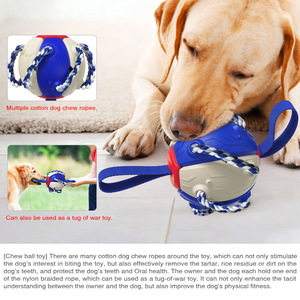 <b>Interactive</b> Dog Chew Ball with Cotton Rope and Nylon Handle Blue White Red Teeth Cleaning <b>Toy</b> for Dogs - Product Image 6