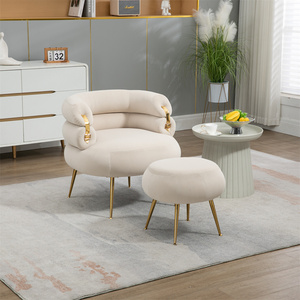 Comfy Lounge Arm <strong>Chair</strong> and Footrest Stool <strong>Set</strong> Single Fabric Sofa Armchair Upholstered Velvet <strong>Barrel</strong> Accent <strong>Chair</strong> with <strong>Ottoman</strong> - Product Image 1