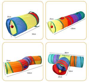 Jouets de tunnel pour chat écologiques arc-en-ciel, tubes pliables en polyester, jouets suspendus à cloche, parcours de ramper intérieur, fournitures pour animaux de compagnie, chat, chien - Product Image 3