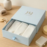Boîte à tiroirs bleu brume de luxe avec dorure à chaud pour l'emballage de vêtements haut de gamme et l'étui de vente au détail pour boutiques