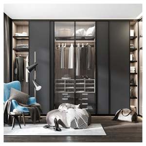 Armario de Gran Capacidad para Dormitorio, Mueble de Estilo Moderno con Puerta de Madera y Puerta de Vidrio, Color Negro - Product Image 1