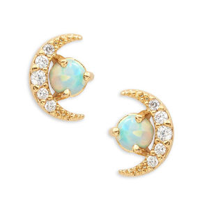 <span class=keywords><strong>Orecchini</strong></span> a Perno Gemnel in <span class=keywords><strong>Oro</strong></span> 14k con Diamante Artificiale e Opale a Forma di Luna Crescente per Donne - Product Image 1