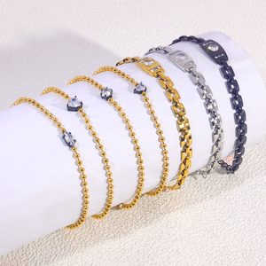 Bracelets JUSNOVA en acier inoxydable plaqué <span class=keywords><strong>or</strong></span> PVD 18 carats, étanches, inaltérables, chaîne à maillons boule, cœur, barre <span class=keywords><strong>d</strong></span>'identification en oxyde de zirconium, vente en gros de <span class=keywords><strong>bijoux</strong></span> - Product Image 1