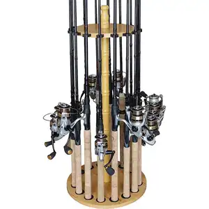 Wooden floor round fishing rod storage rack Storage rack can be rotated solid wood fishing rod stand fishing rod display rack