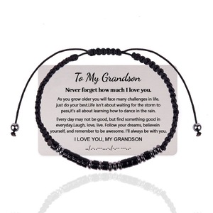 สร้อยข้อมือลูกปัดสลักลายมอร์สโค้ดสำหรับทุกเพศ ประดับด้วยหินธรรมชาติและแผ่นไม้ สแตนเลสสตีล ถึงลูกชายของฉัน... ข้อความแห่งความรัก - Product Image 2