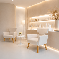 Fauteuil lounge commercial EziDone TB505 blanc pur avec pieds en bois naturel et tissu écologique pour halls d'hôtels, centres commerciaux et espaces invités