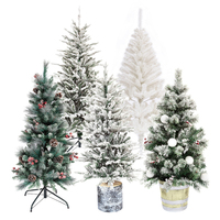 Arbres de Noël artificiels géants pliables, floqués blancs, pré-éclairés, avec support et décorations