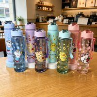 Bouteille de voyage portable en PC écologique personnalisée de 750 ml avec paille pour enfants, imprimée avec des dessins animés mignons et colorés