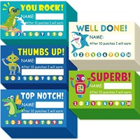 Tarjetas de Recompensa Personalizadas para Estudiantes con Diseños de Dinosaurios, Robots y Cocodrilos, Ecológicas, con Palabras Positivas de Aplauso