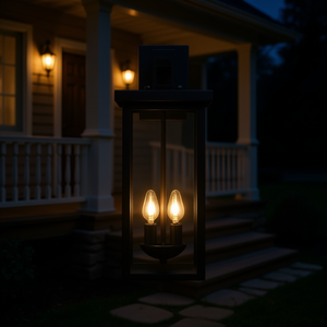 Outdoor Wall <b>Lantern</b> Matte Black Clear <b>Glass</b> 2-Light Dusk Dawn Sensor Porch Lighting - Product Image 2