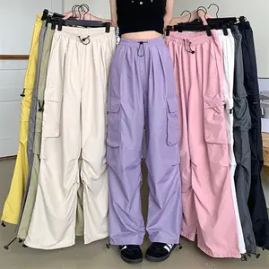 Mulheres Carpenter Calças De Carga Para As Mulheres Calças De Cintura Alta Calças Soltas Senhora Multi Bolso Streetwear Perna Larga Reta Jeans