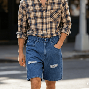 Shorts Bermuda en jean déchiré pour homme, taille mi-haute, fermeture boutonnée, style décontracté, 100 % coton, pour l'été - Product Image 3