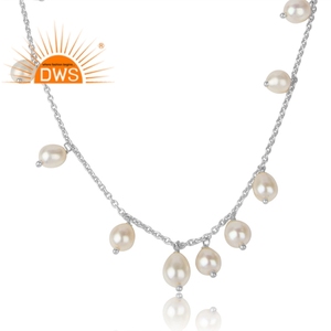 Collar de plata de ley 925 con gema de perla blanca, collar hecho a mano con rodio plateado - Product Image 2