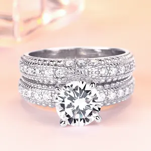 Mode sterling silber ring klassischen Europäischen und Amerikanischen zirkon liebhaber set ring frauen zwei in einem kombination zubehör