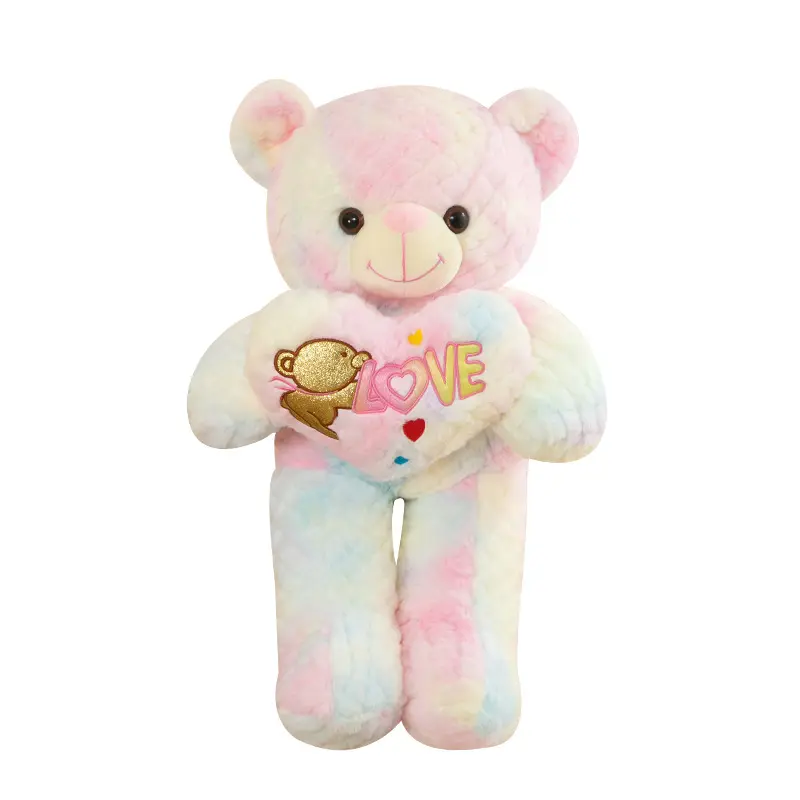 Ours en peluche câlin personnalisé en gros Ours en peluche super doux teint par cravate Jouet en peluche Saint Valentin Ours d'amour Jouet en peluche Poupée Oreiller doux à pois