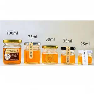 25 Ml 35 Ml 50 Ml 75 Ml 100 Ml Bulat Jelas Mini Kecil Glass Jar With Metal Lid untuk jam Madu Caviar Penyimpanan Makanan