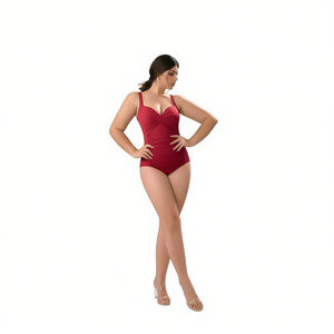 Traje de baño de una pieza HDJ Plus Size con control de abdomen y ajuste ceñido, color rojo vino BZ77010 - Product Image 3
