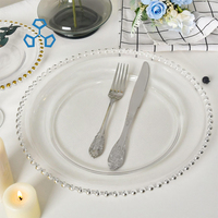 Assiettes de présentation de luxe en verre transparent perlé, lot de 8, 10 et 13 pouces, coloris argent et or, vente en gros