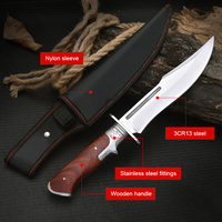 Couteau de chasse à lame fixe en acier inoxydable personnalisé Bochen OEM, manche en bois de santal, couteau de survie durable pour l'extérieur