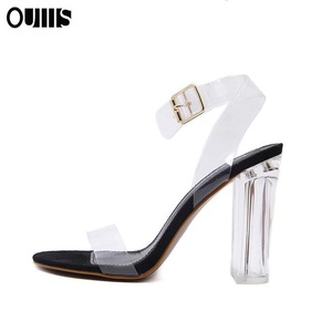 Sandales transparentes populaires à talons hauts à sangle unique talons épais en gelée femmes sandales pour femmes confortables à la mode - Product Image 2