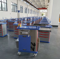Chariot médical d'urgence MT MEDICAL en ABS avec tiroirs, roues silencieuses et colonne en alliage d'aluminium pour clinique et premiers secours