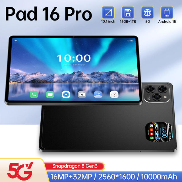 Pad 16 Pro 10.1" Tablet PC with MTK Quad Core Processor Android 15 Wi-Fi 5G 1TB Storage Keyboard Business Use