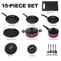 Batterie de cuisine en aluminium antiadhésive à base chauffante polyvalente de 15 pièces de bonne qualité, facile à nettoyer