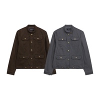 Blouson Bomber Rétro Multi-Poches Boutonné pour Femme, Coupe Ample, Col Montant, Fermeture Éclair, Style Décontracté Urbain