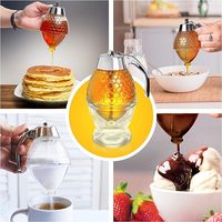 Pot de miel en verre à dessus en acrylique de 200ml Distributeur de miel Pot de bouteille de miel avec support de rangement