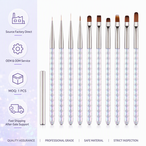 10Pcs Aurora Diamond Shaped Acrylic Handle Nail Art Brush Set Gel Builder Painting Tool Custom Logo OEM ODM for Nail Salon - Product Image 1