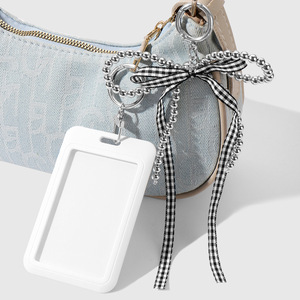 Porte-clés et pendentif de sac en acrylique, motif quadrillé de perles CCB, avec nœud, style rétro, simple et élégant - Product Image 3