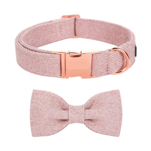 <span class=keywords><strong>Collar</strong></span> de perro con correa de lujo, regalos con pajarita desmontable, tela de cáñamo, algodón, <span class=keywords><strong>Collar</strong></span> de perro, hebilla de Metal de oro rosa personalizada - Product Image 4