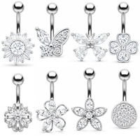 Cincin Pusar Gaby Butterfly Zircon Stainless Steel, Anting Pusar Unisex Edgy-Cute untuk Tindik Badan, Cocok untuk Dipakai Sehari-hari