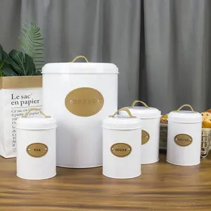 Lederen Handgrepen Keuken Set Container Opslag Thee Koffie Suiker Metal Wit Brood Bin Box Jar Luxe Bus Set
