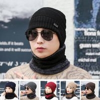 Conjunto de gorro y bufanda de invierno de lana cálida para hombres y mujeres, gorro de punto para montar en esquí al aire libre, conjunto de bufanda para el cuello