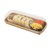Emballage à emporter en papier kraft recyclable pour sandwich/sushi/sashimi/croustilles/sucre, avec couvercle brillant laminé et gaufrage moderne