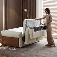 Modernes Konvertierbares Schlafsofa Gepolstertes Stoffsofa Luxuriöse Ausziehbare Couch mit Holzseitenpaneelen Wohnzimmermöbel