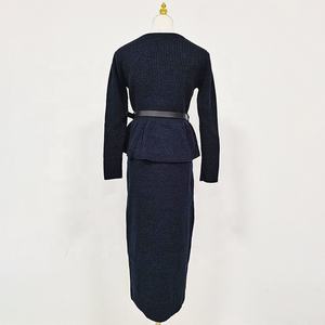 AIMEISI moda yeni kare yaka Ruffles zarif uzun iki parçalı etek takım elbise etek setleri kadın 2 parça kıyafetler - Product Image 6