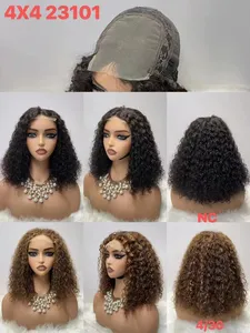 Letsfly Pixie Curly Human Hair Wigs 4x4 Lace Closure 300% Density 16inch 11A Double Drawn Full Hair 100% Human Hair Wigs 4/30#