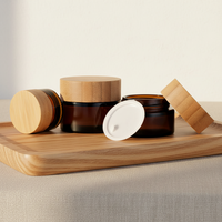 Pot en verre ambré hermétique et opaque de 5g, 15g, 30g, 50g pour crème visage cosmétique et soins de la peau, avec couvercle en bambou – Vente chaude