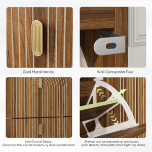 Zapatero independiente con tiradores metálicos para entrada, mueble zapatero con diseño de ranura lineal, 23.6 pulgadas de ancho - Product Image 3