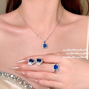 สร้อยคอไพลินทรงหางปลาเก๊กฮวยรูปหางปลาสีฟ้า18K แหวนเซอร์คอนน้ำตาลทะเลน้ำลึกสำหรับงานแต่งงาน - Product Image 4