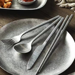 18/10 Stainless Steel Stone Wash Silverware <b>Vintage</b> Retro Matte Finish Fork Spoon Flatware <b>Cutlery</b> <b>Set</b> for Restaurant - Product Image 2