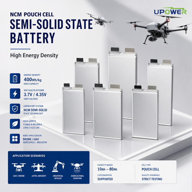 ULi 400Wh/Kg Semi-Solid State 3.7V 80Ah NMC Pouch Cell 5C Discharge for VTOL UAV Agricultural Drone
